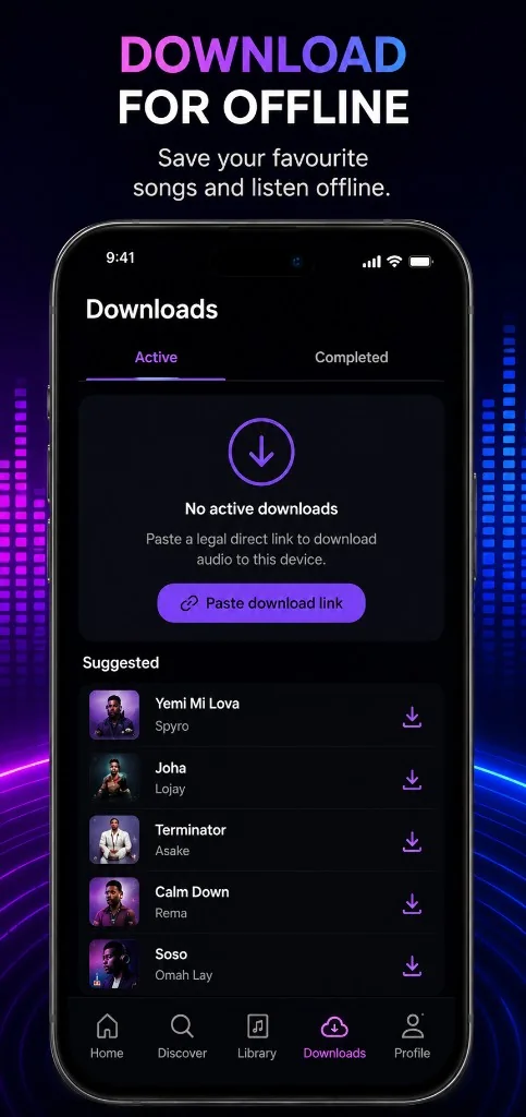 BeatIQ downloads interface for offline listening and saved music